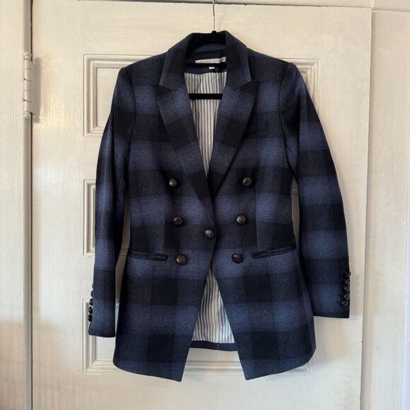 Veronica Beard Matteo Blue and Black Plaid Long Dickey Blazer Jacket - Picture 6 of 16